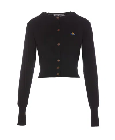 Vivienne Westwood Orb-embroidered Cropped Cardigan In Black