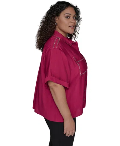 Karl Lagerfeld Stud-embellished Button-front Shirt In Pink
