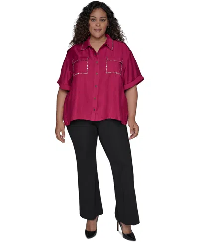 Karl Lagerfeld Stud-embellished Button-front Shirt In Pink