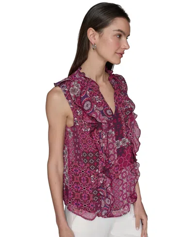Karl Lagerfeld Women's Printed Ruffled Blouse In Multi