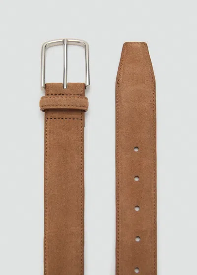 Mango Man Suede Leather Belt Medium Brown