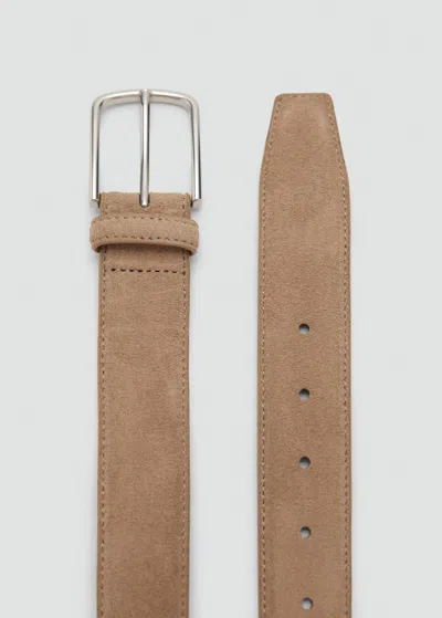 Mango Man Suede Leather Belt Beige