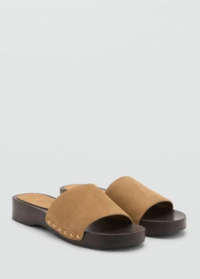 Mango Suede Sandal With Wooden Sole Sand In Brown