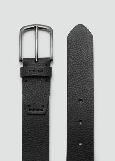 Mango Man Pebbled Leather Belt Black