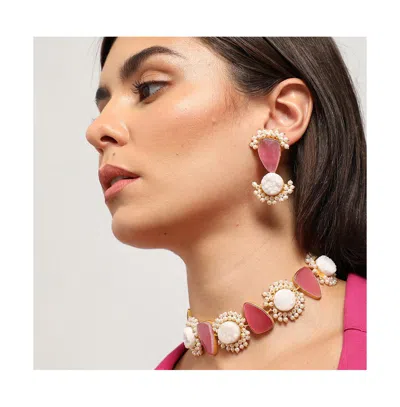 Sohi Abstract-stone Jewellery Set In Pink