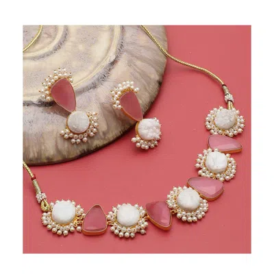 Sohi Abstract-stone Jewellery Set In Pink