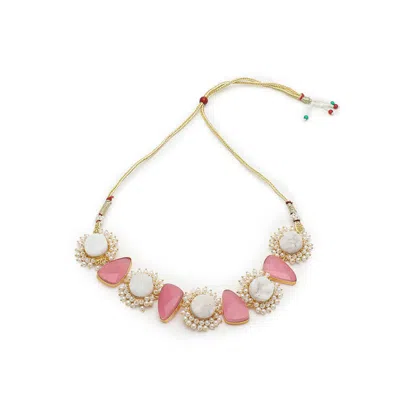 Sohi Abstract-stone Jewellery Set In Pink