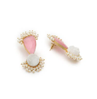 Sohi Abstract-stone Jewellery Set In Pink