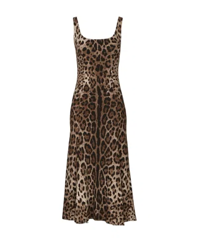 Dolce & Gabbana Leopard-print Calf-length Cady Dress In Animal Print