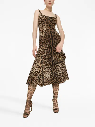 Dolce & Gabbana Leopard-print Calf-length Cady Dress In Animal Print