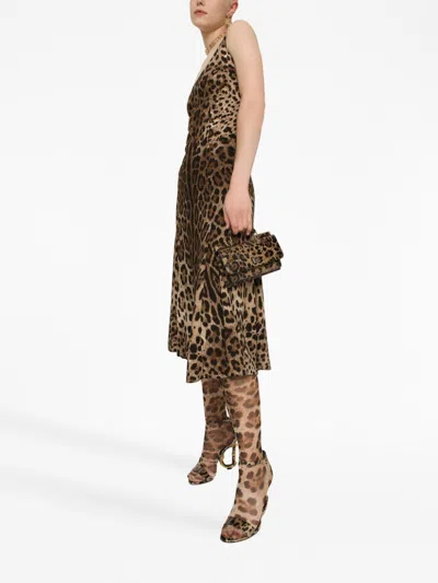 Dolce & Gabbana Leopard-print Calf-length Cady Dress In Animal Print