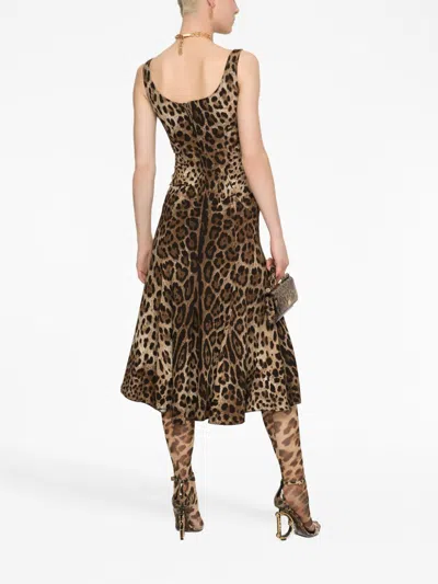 Dolce & Gabbana Leopard-print Calf-length Cady Dress In Animal Print