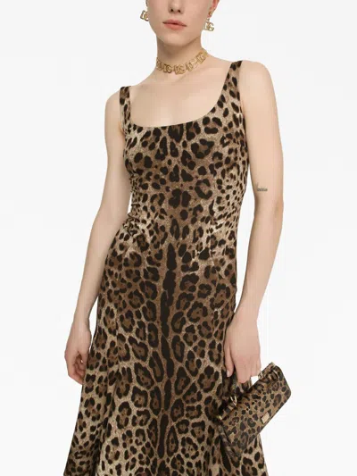 Dolce & Gabbana Leopard-print Calf-length Cady Dress In Animal Print