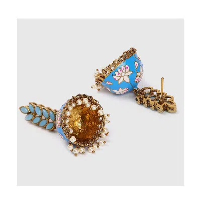 Sohi Floral-enamel Drop Earrings In Blue