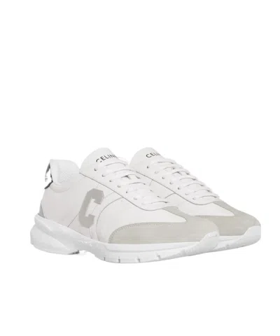 Celine Runner Cr-02 Low Lace-up Sneaker In Calfskin, Suede Calfskin And Matte Metallic Calfskin