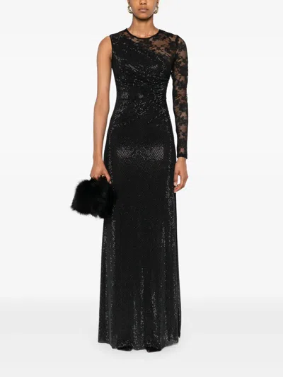 Self-portrait Rhinestone-embellished Maxi Dress In Black