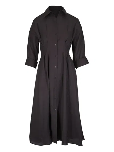 Twp Pleated Button-front Shirtdress In Black