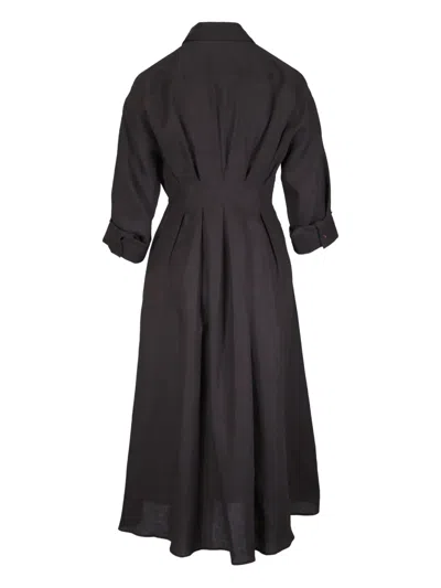 Twp Pleated Button-front Shirtdress In Black