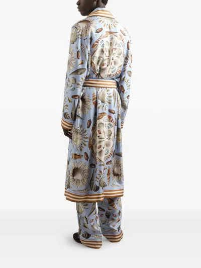Dolce & Gabbana Shell-print Silk Twill Robe In Blue