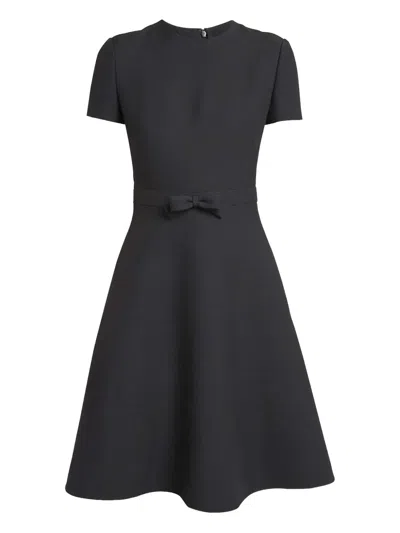 Valentino Bow-embellished Short-sleeved Dress In Black
