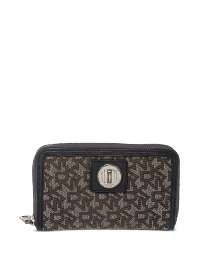 Pre-owned Dkny Vintage Monogram-canvas Zip Wallet
