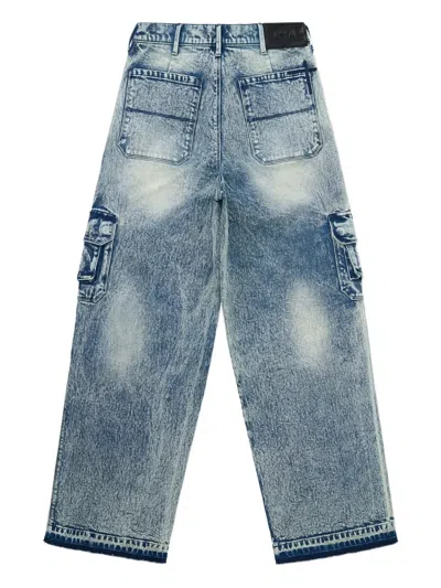 Rta Acid-wash Cargo Jeans In Blue