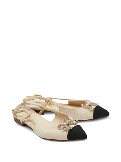 Pre-owned Chanel Bow-detail Slingback Flats In Neutral