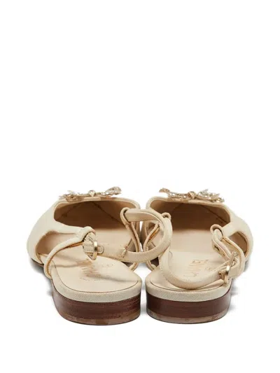 Pre-owned Chanel Bow-detail Slingback Flats In Neutral
