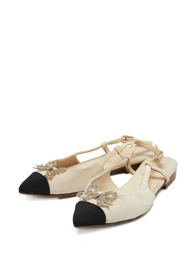 Pre-owned Chanel Bow-detail Slingback Flats In Neutral