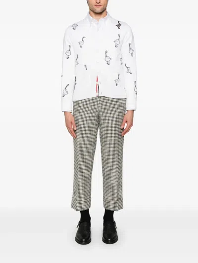 Thom Browne Gunclub-check Tweed Trousers In Gray