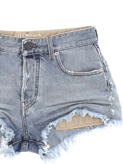 Balenciaga Denim Shorts With Belt Loops And Distressed Detailing In Blue