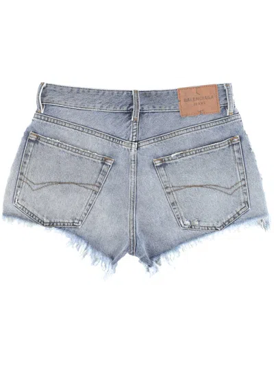 Balenciaga Denim Shorts With Belt Loops And Distressed Detailing In Blue