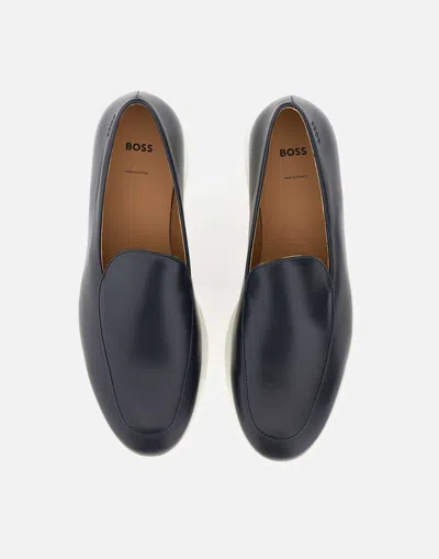 Hugo Boss Boss Sienne Midnight Blue Leather Loafer In Black