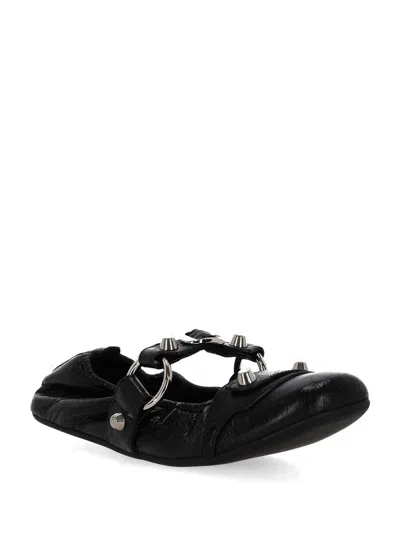 Balenciaga Black Lamb Leather Shoes With Striking Metallic Accents In Black