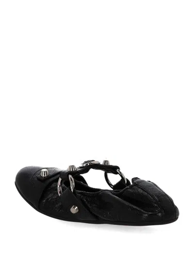 Balenciaga Black Lamb Leather Shoes With Striking Metallic Accents In Black