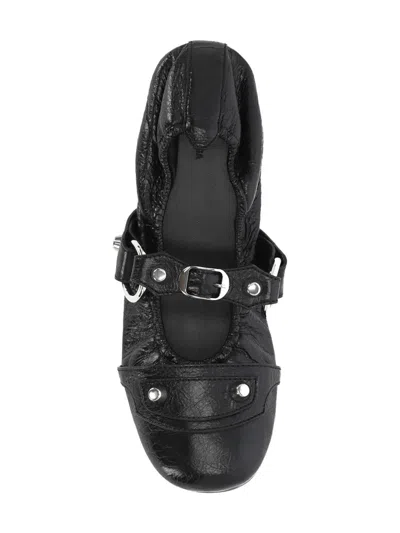 Balenciaga Black Lamb Leather Shoes With Striking Metallic Accents In Black