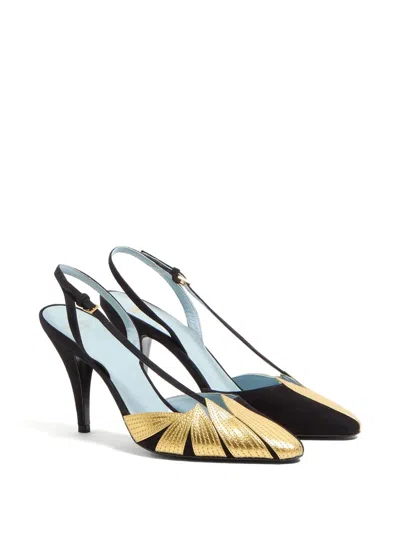 Valentino Foliefoliage 90 Suede Slingback Pumps In Black