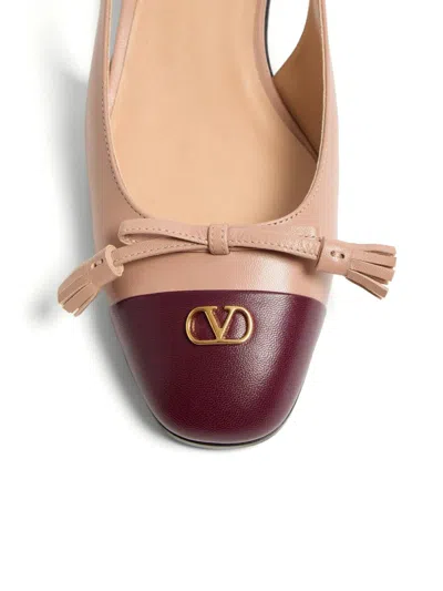 Valentino Logo-embellished Tasseled Leather Slingback Ballet Flats In Pink