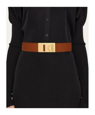 Ferragamo Fixed Gancini Brown Belt In Brown