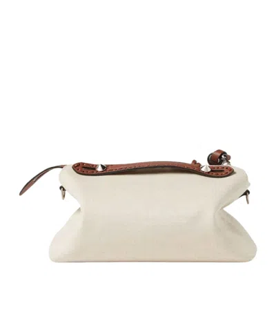 Fendi Brown Leather And Beige Canvas Bag