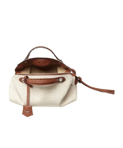 Fendi Brown Leather And Beige Canvas Bag