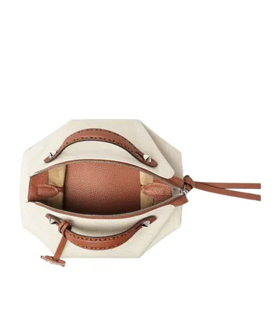 Fendi Brown Leather And Beige Canvas Bag