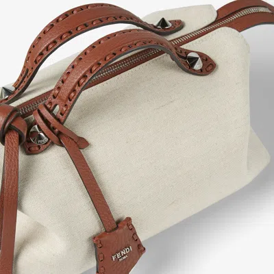 Fendi Brown Leather And Beige Canvas Bag
