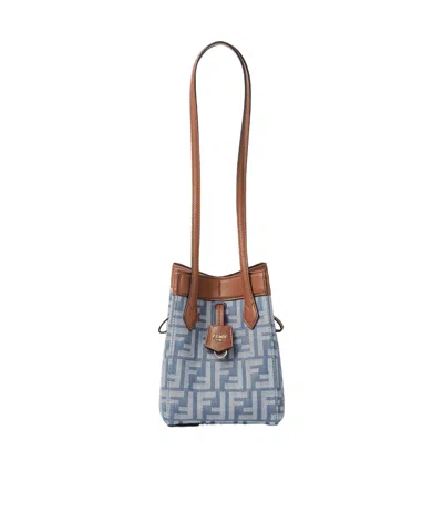 Fendi Blue Denim-effect Ff Jacquard Transformable Mini-bag