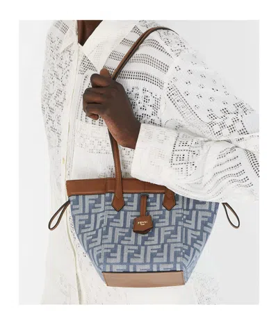 Fendi Blue Denim-effect Ff Jacquard Transformable Mini-bag