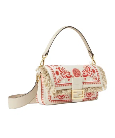 Fendi Canvas Bag With Coral Bandana Embroidery