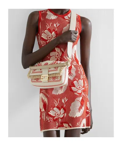 Fendi Canvas Bag With Coral Bandana Embroidery