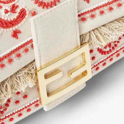Fendi Canvas Bag With Coral Bandana Embroidery
