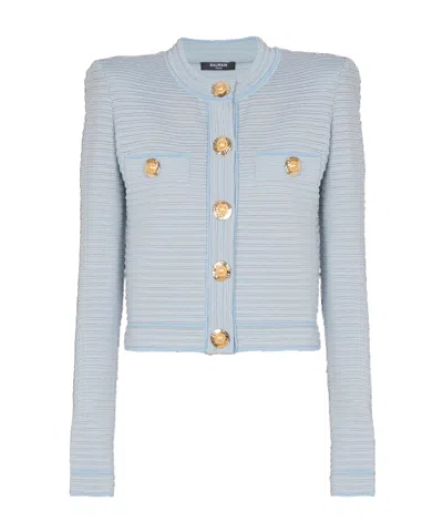 Balmain Knit Cardigan In Blue