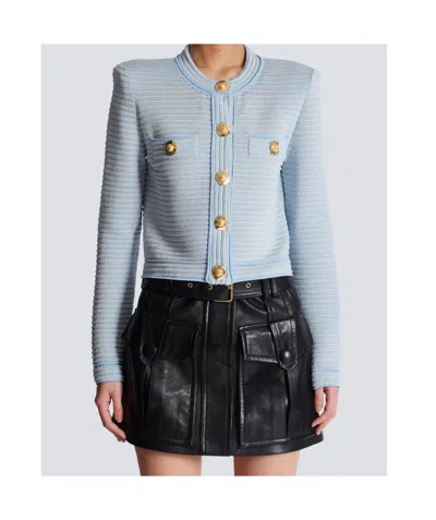 Balmain Knit Cardigan In Blue